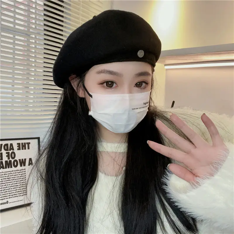 Women Woolen Beret Cap Winter Autumn Grey — feature 3
