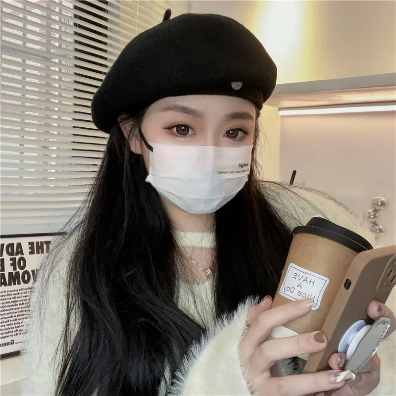 Women Woolen Beret Cap Winter Autumn Grey — feature 4