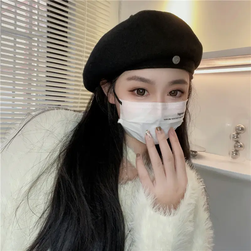 Women Woolen Beret Cap Winter Autumn Grey — feature 5