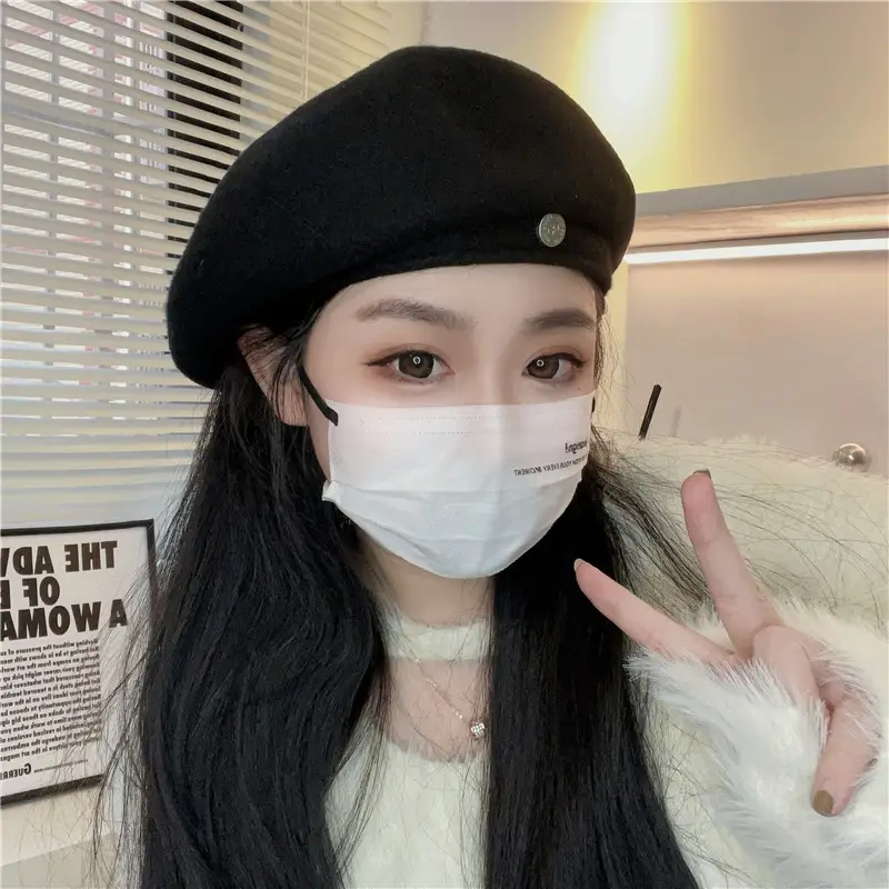 Women Woolen Beret Cap Winter Autumn Grey — feature 6