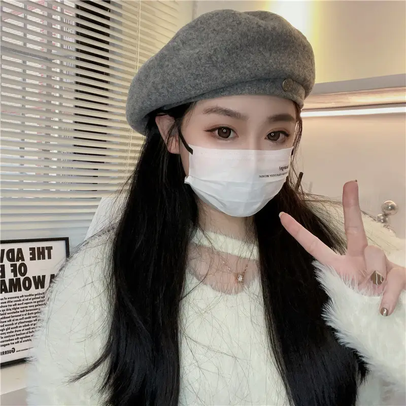 Women Woolen Beret Cap Winter Autumn Grey — feature 8