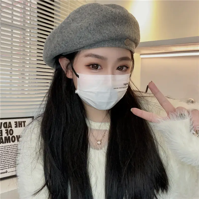 Women Woolen Beret Cap Winter Autumn Grey — feature 9