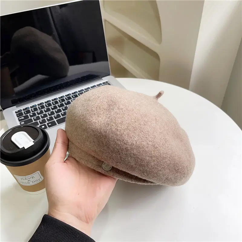 Women Woolen Beret Cap Winter Autumn Grey - Image 4