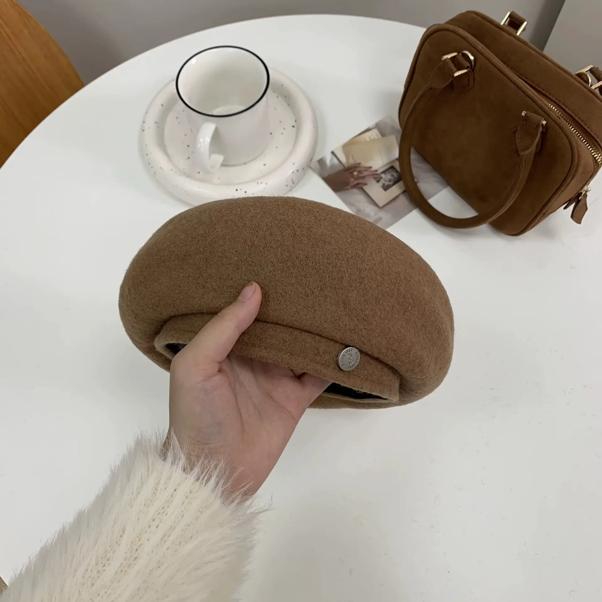Women Woolen Beret Cap Winter Autumn Grey - Image 5