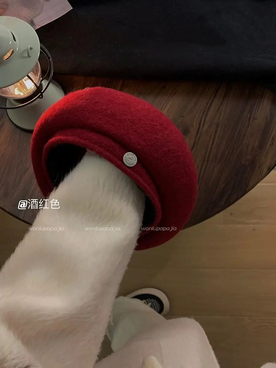 Women Woolen Beret Cap Winter Autumn Grey - Image 6
