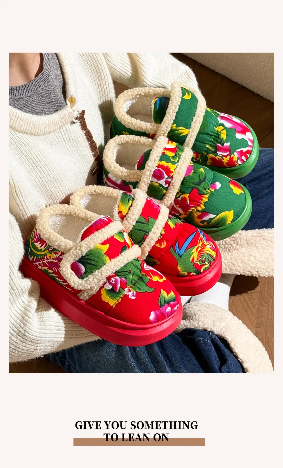 Northeastern Large Flower Cotton Shoes for Women, Winter Outer Wear, Thick-Soled Non-Slip Home Plush Warm Bag and Cotton Slippers for Women Wholesale — feature 10