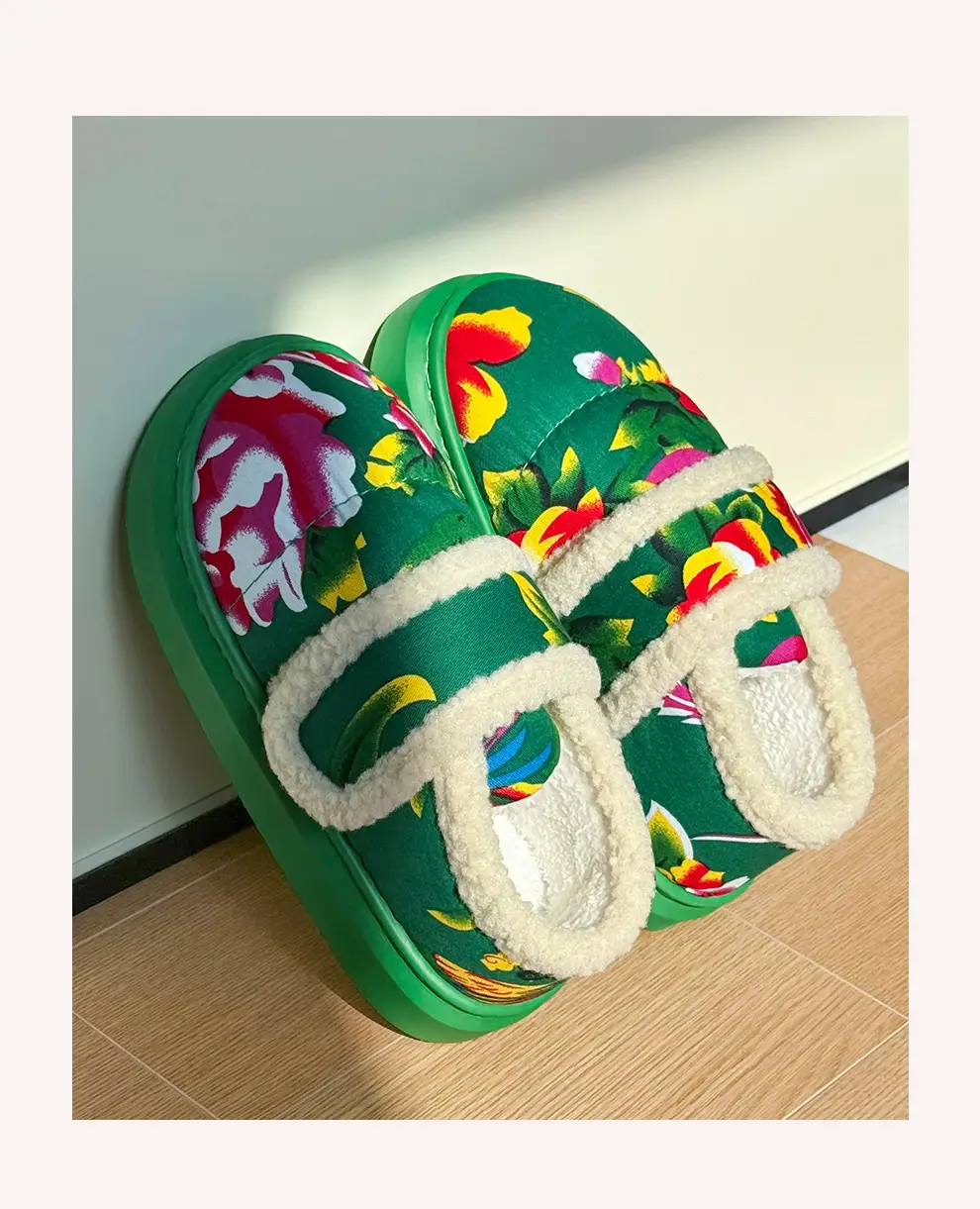 Northeastern Large Flower Cotton Shoes for Women, Winter Outer Wear, Thick-Soled Non-Slip Home Plush Warm Bag and Cotton Slippers for Women Wholesale — feature 6