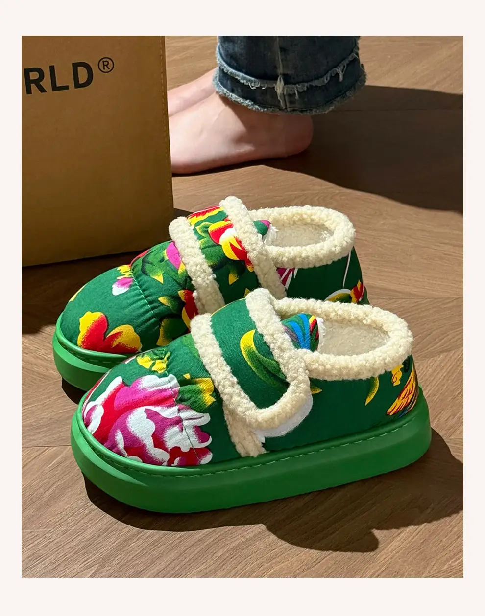 Northeastern Large Flower Cotton Shoes for Women, Winter Outer Wear, Thick-Soled Non-Slip Home Plush Warm Bag and Cotton Slippers for Women Wholesale — feature 8