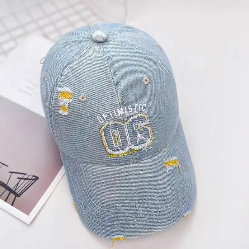 Vintage Denim Cap with "OPTIMISTIC OG" Embroidery — feature 3