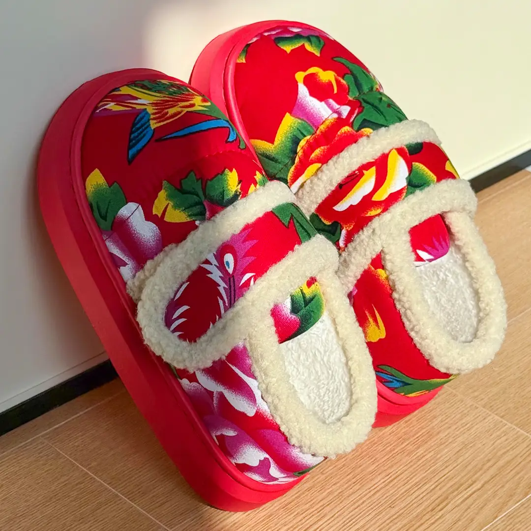 Northeastern Large Flower Cotton Shoes for Women, Winter Outer Wear, Thick-Soled Non-Slip Home Plush Warm Bag and Cotton Slippers for Women Wholesale - Image 3