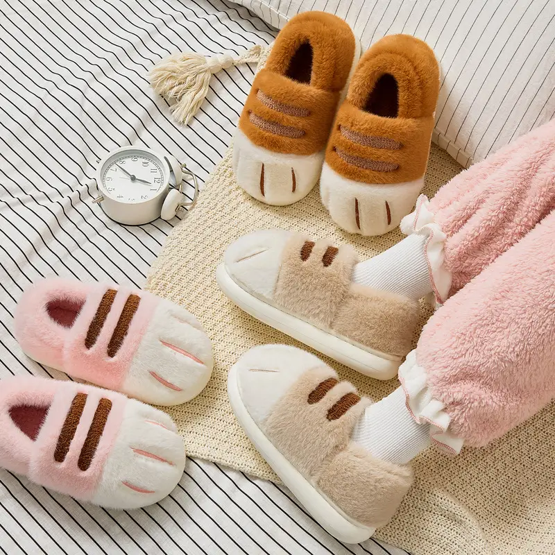 Cute Cat Paw Cotton Slippers for Women, Winter Parent-Child Indoor Home Non-Slip Warm Closed-Back Cotton Shoes for Men, Winter Wholesale - Image 6