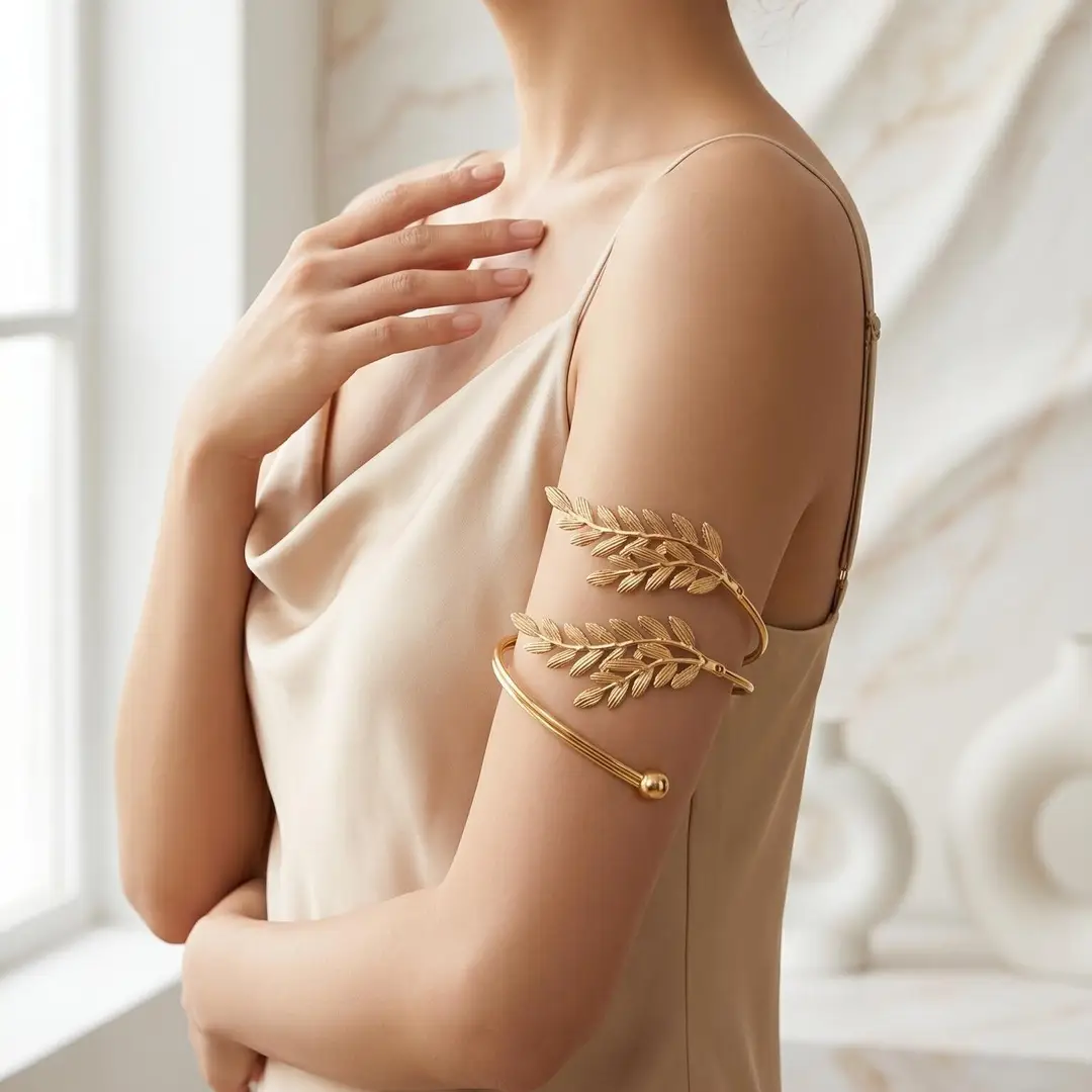 European and American Cross-Border Retro Wheat Ear Arm Bracelet for Women, Bohemian Style Multi-Layer Open Bracelet Arm Chain Body Accessory