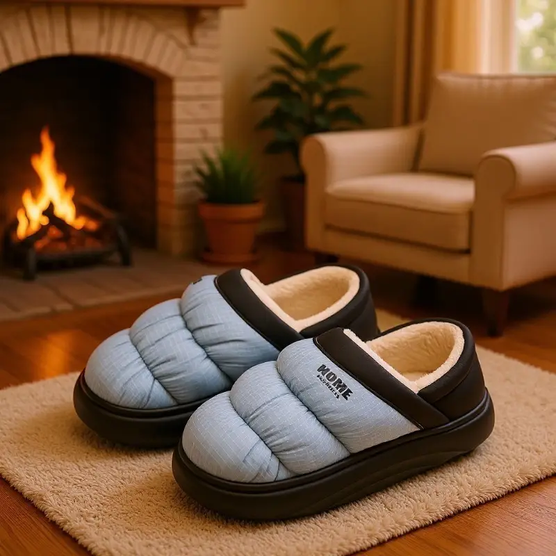 Men's Winter Wool Slippers Olive Green Non-Slip