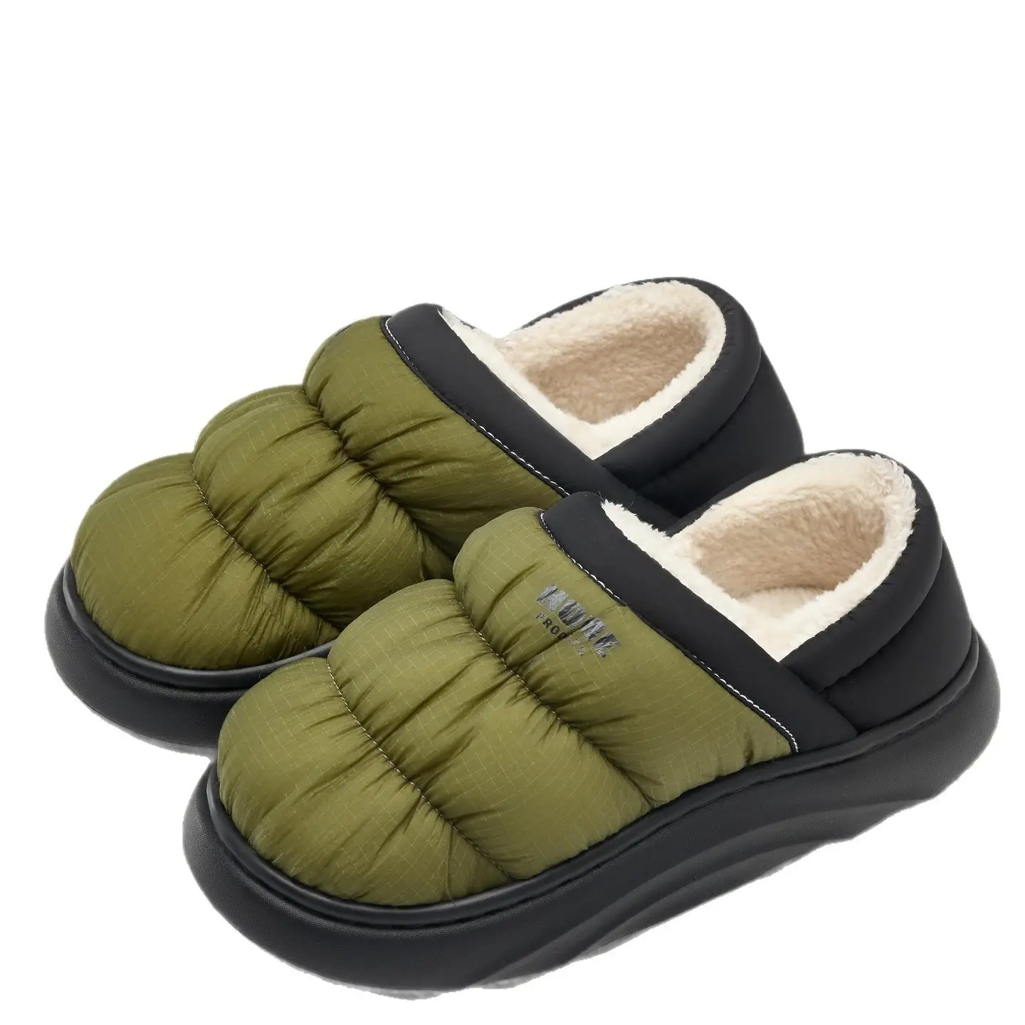 Men's Winter Wool Slippers Olive Green Non-Slip