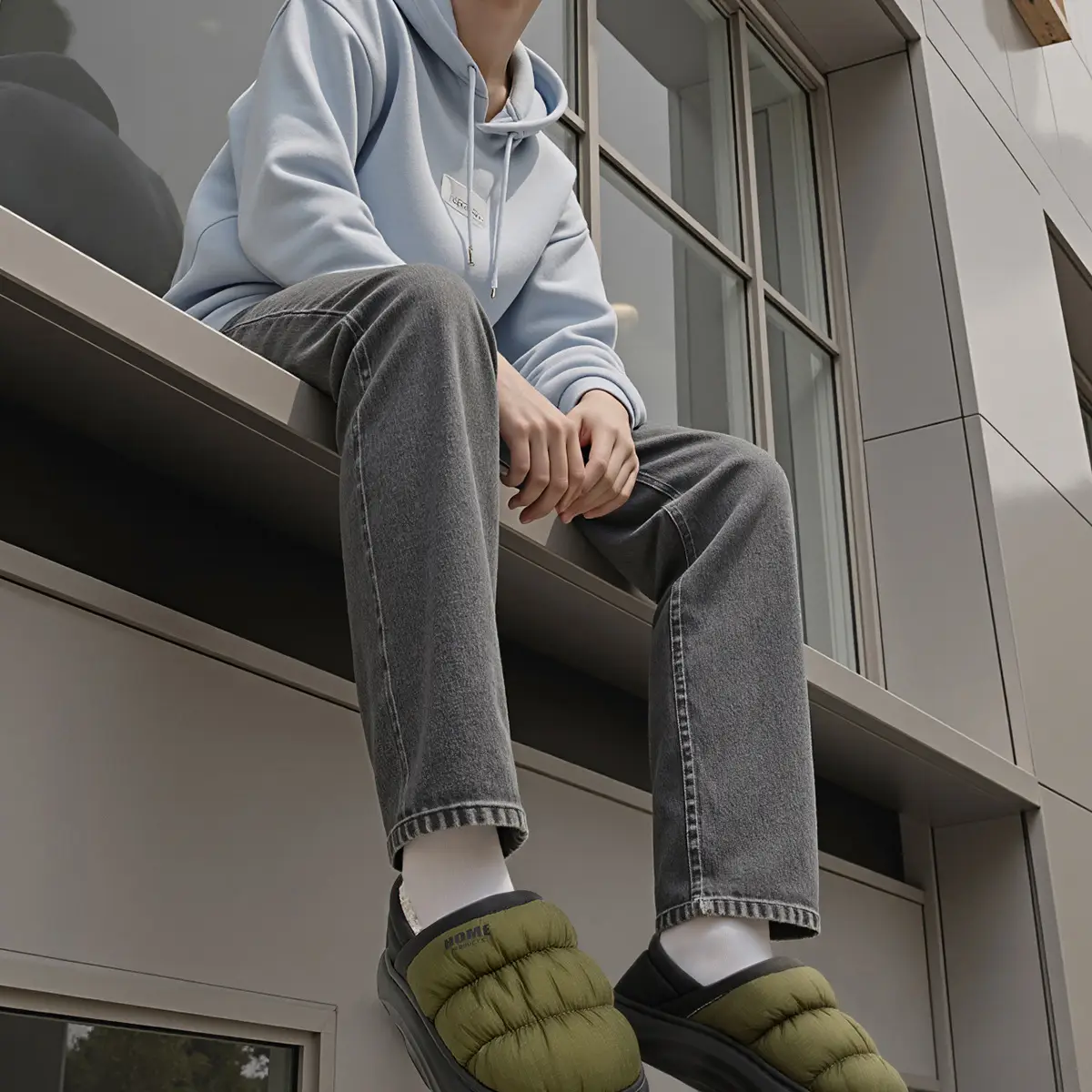 Men's Winter Wool Slippers Olive Green Non-Slip — feature 2