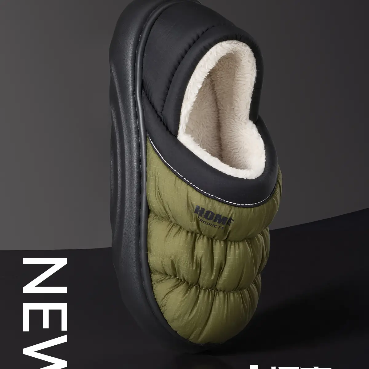 Men's Winter Wool Slippers Olive Green Non-Slip — feature 6