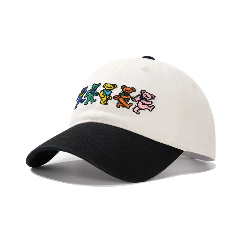 Men's White Black Cartoon Baseball Cap with Adjustable Strap