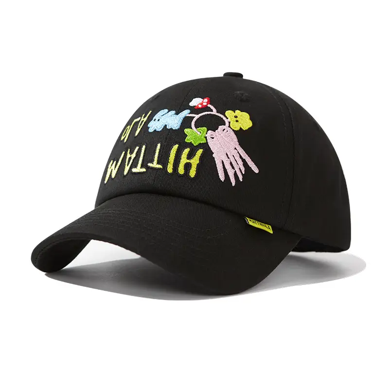 Men's White Black Cartoon Baseball Cap with Adjustable Strap
