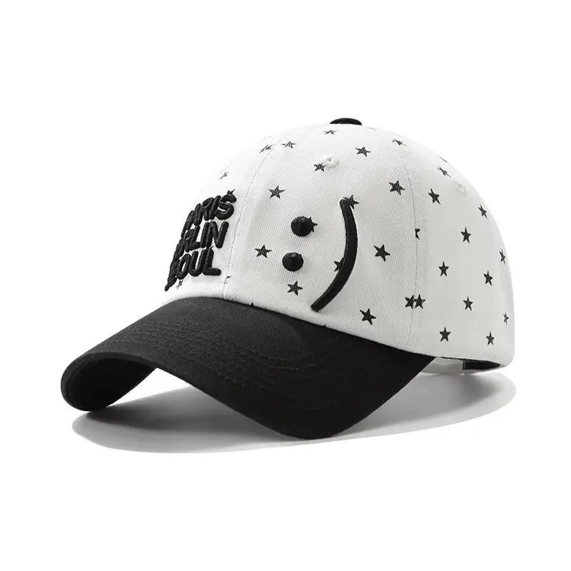 Men's White Black Cartoon Baseball Cap with Adjustable Strap