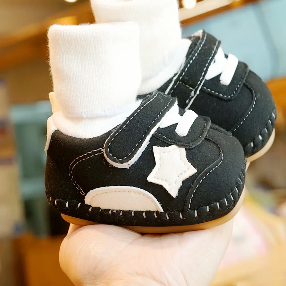 Baby Shoes Black Star Fleece Lined Winter Toddler 0-1Y