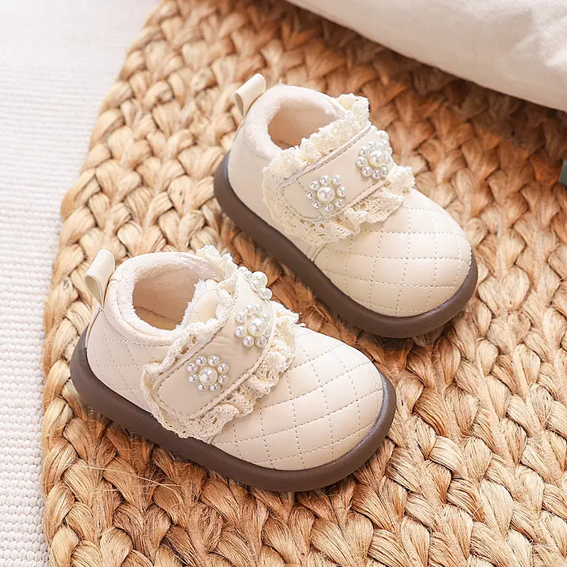 Baby Princess Fleece Lined Cream Winter Shoes