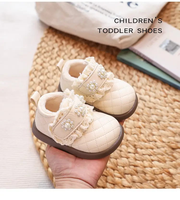 Baby Princess Fleece Lined Cream Winter Shoes — feature 11