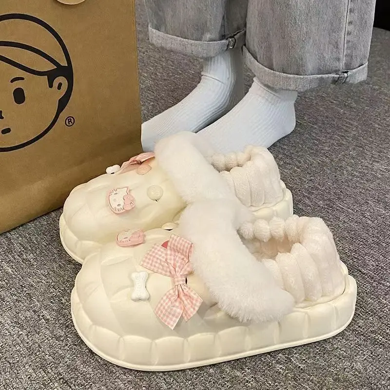 Removable Cotton Slippers for Winter Warmth, Versatile and Cute Platform Closed-Toe Half Slippers for Women, Suitable for Home and Outdoor Wear, Maternity Shoes - Image 15