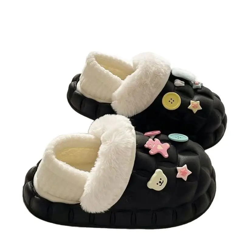 Removable Cotton Slippers for Winter Warmth, Versatile and Cute Platform Closed-Toe Half Slippers for Women, Suitable for Home and Outdoor Wear, Maternity Shoes - Image 12