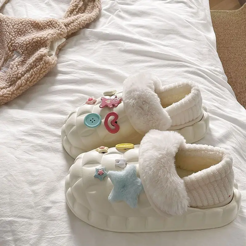 Removable Cotton Slippers for Winter Warmth, Versatile and Cute Platform Closed-Toe Half Slippers for Women, Suitable for Home and Outdoor Wear, Maternity Shoes - Image 11