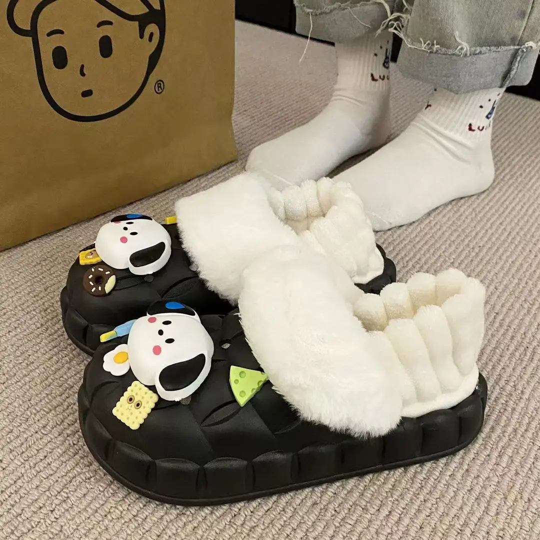 Removable Cotton Slippers for Winter Warmth, Versatile and Cute Platform Closed-Toe Half Slippers for Women, Suitable for Home and Outdoor Wear, Maternity Shoes - Image 4