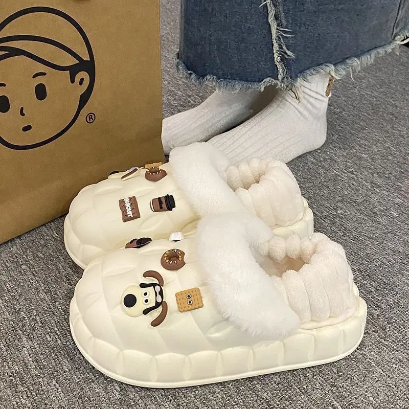 Removable Cotton Slippers for Winter Warmth, Versatile and Cute Platform Closed-Toe Half Slippers for Women, Suitable for Home and Outdoor Wear, Maternity Shoes - Image 7