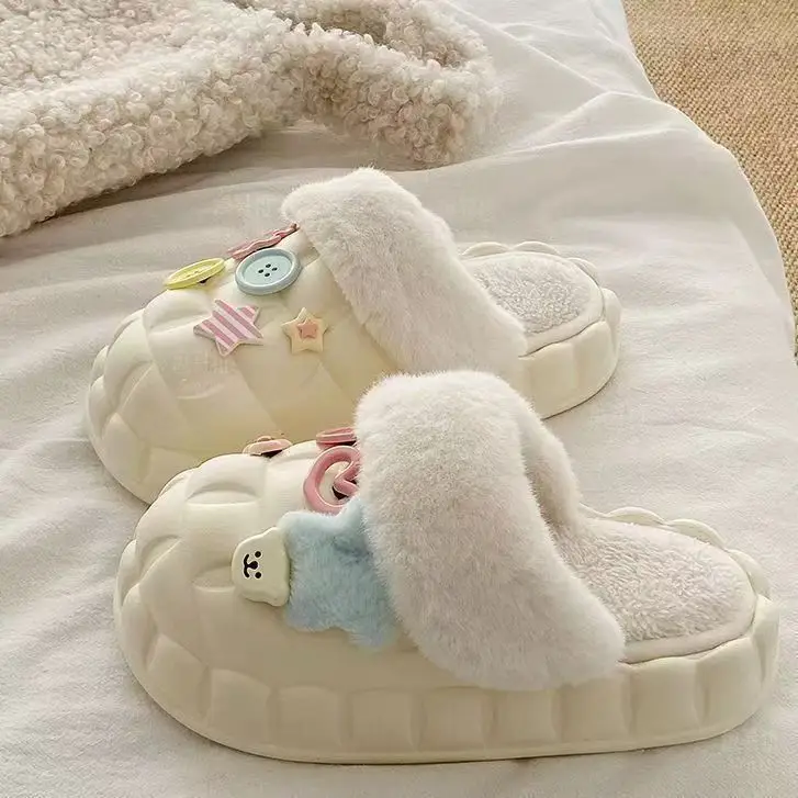 Removable Cotton Slippers for Winter Warmth, Versatile and Cute Platform Closed-Toe Half Slippers for Women, Suitable for Home and Outdoor Wear, Maternity Shoes - Image 9