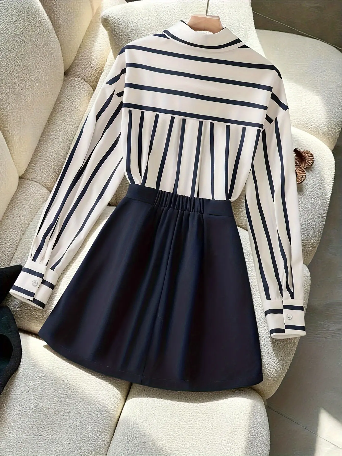 Women V-Neck Cardigan Plus Size Dark Blue Work Suit
