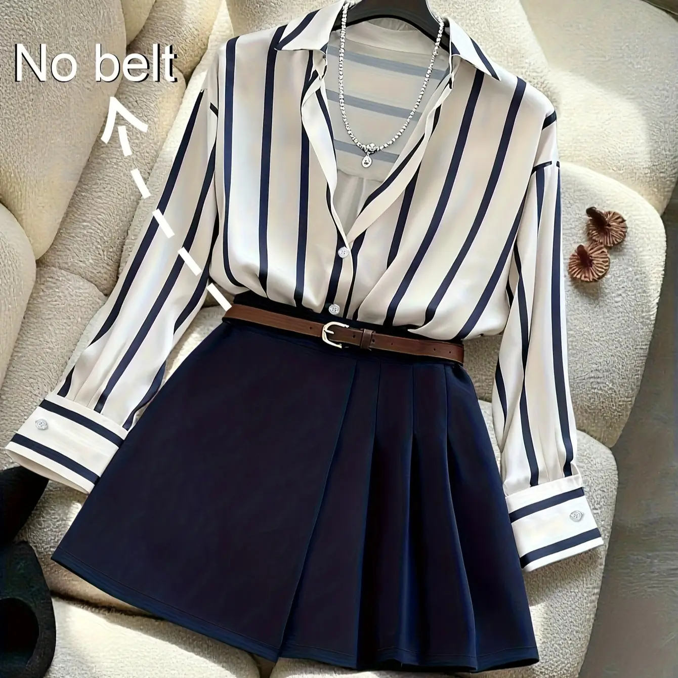 Women V-Neck Cardigan Plus Size Dark Blue Work Suit — feature 3