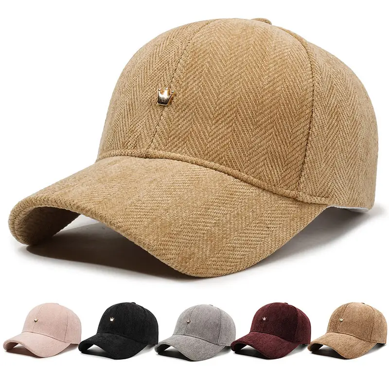 Black Herringbone Baseball Cap with Crown Embroidery - Image 7