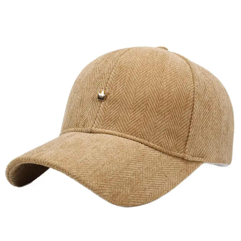 Black Herringbone Baseball Cap with Crown Embroidery - Image 11