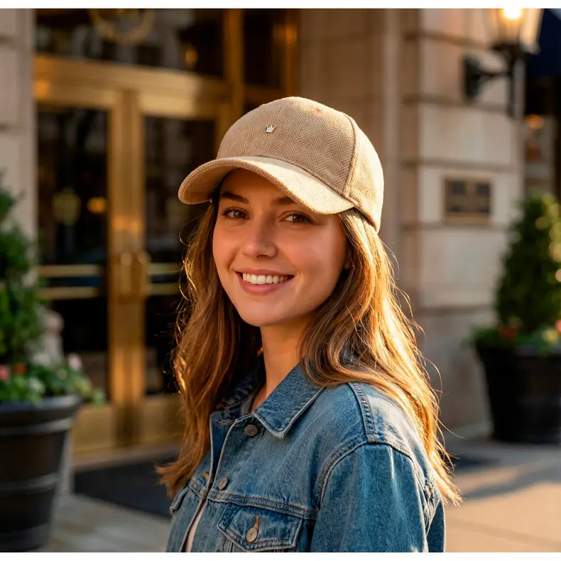 Black Herringbone Baseball Cap with Crown Embroidery — feature 14