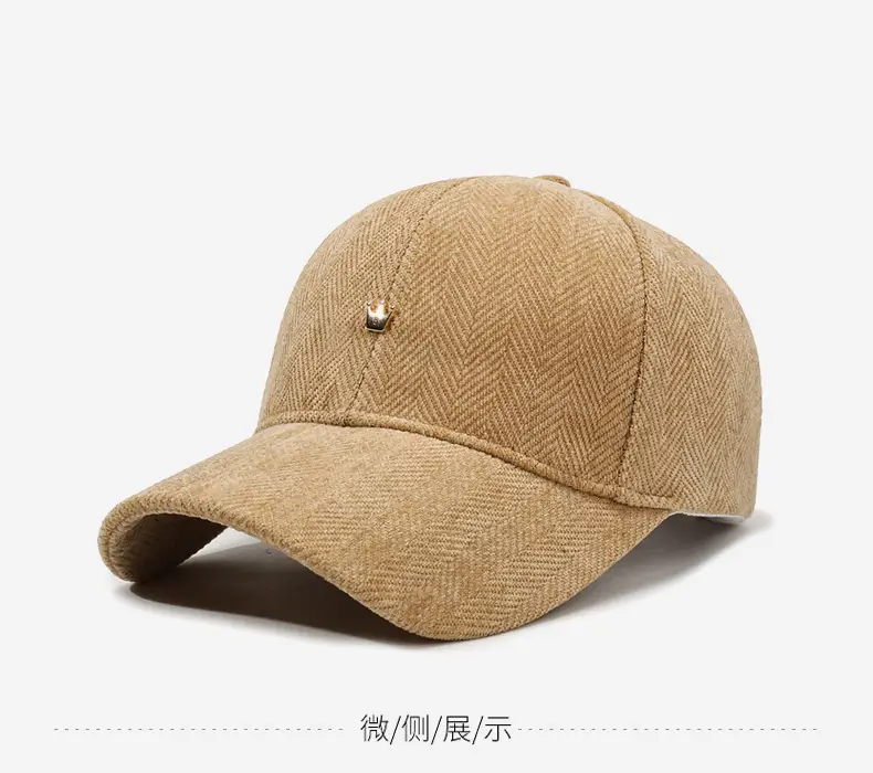Black Herringbone Baseball Cap with Crown Embroidery — feature 9