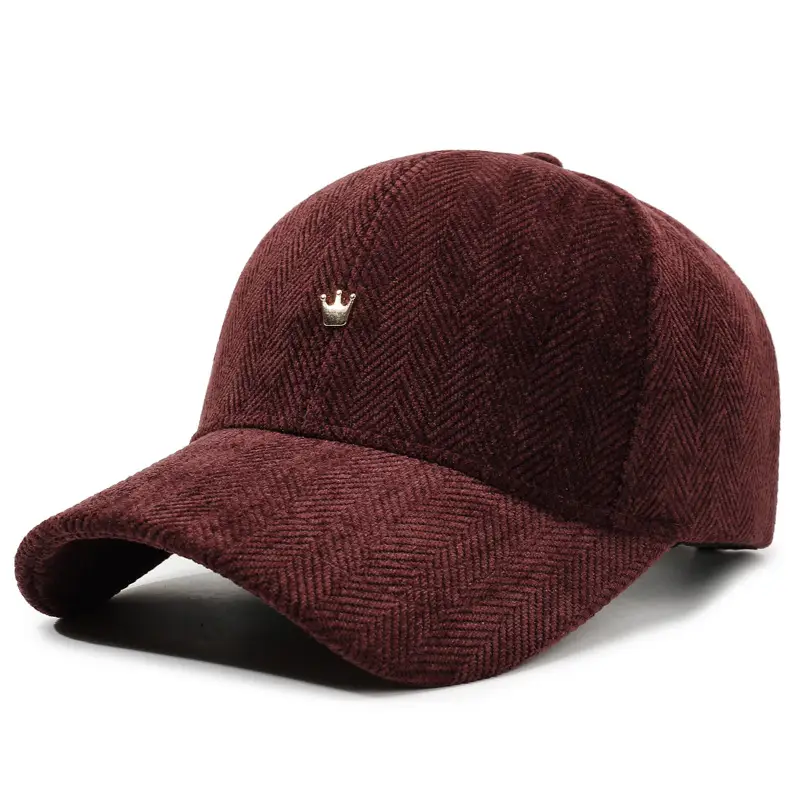 Black Herringbone Baseball Cap with Crown Embroidery - Image 3
