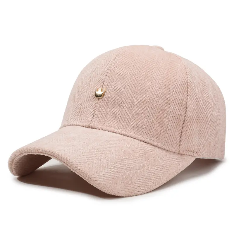 Black Herringbone Baseball Cap with Crown Embroidery - Image 4