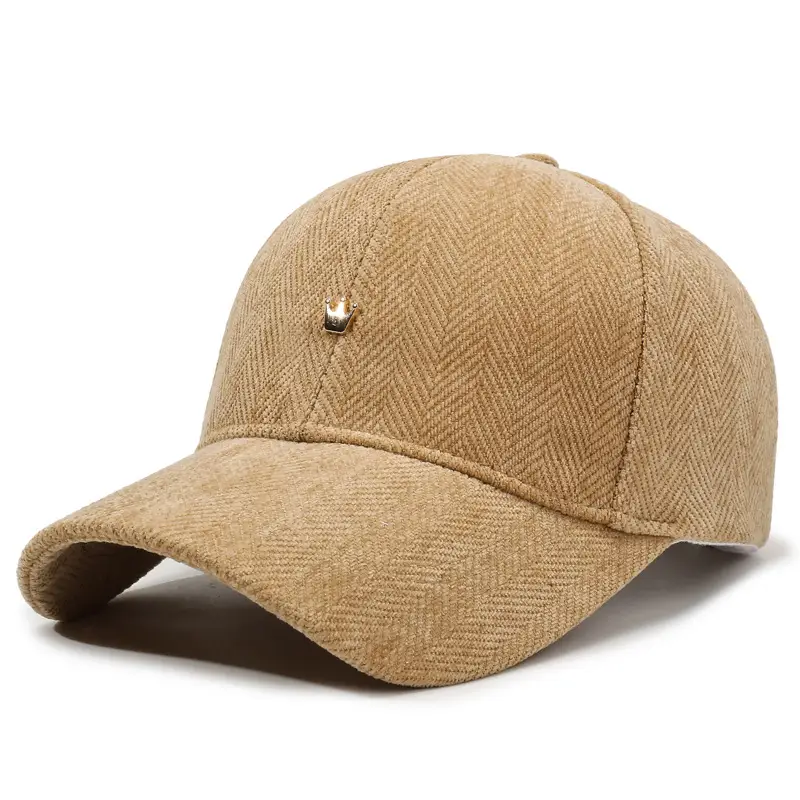 Black Herringbone Baseball Cap with Crown Embroidery - Image 6