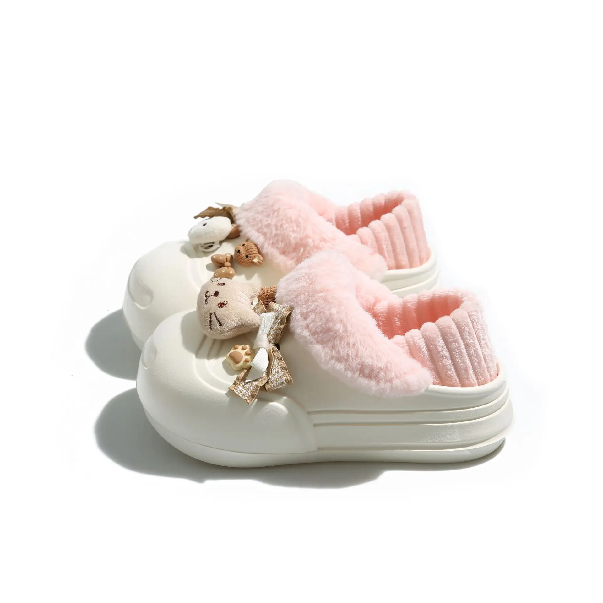 Cute Cat Toe Cotton Heel Shoes for Women Grey