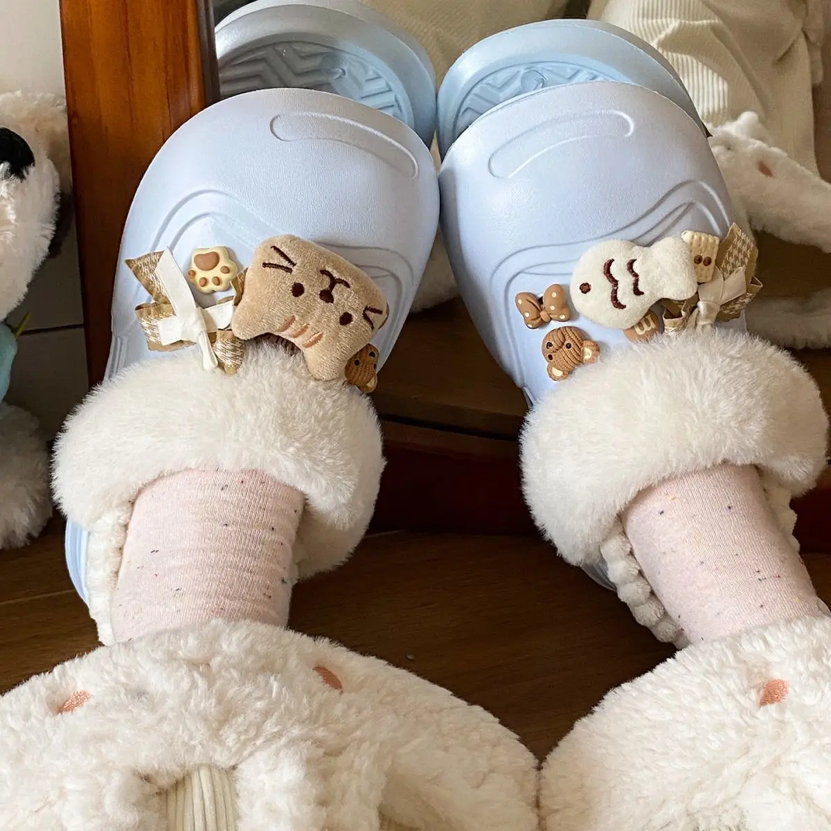 Cute Cat Toe Cotton Heel Shoes for Women Grey — feature 43