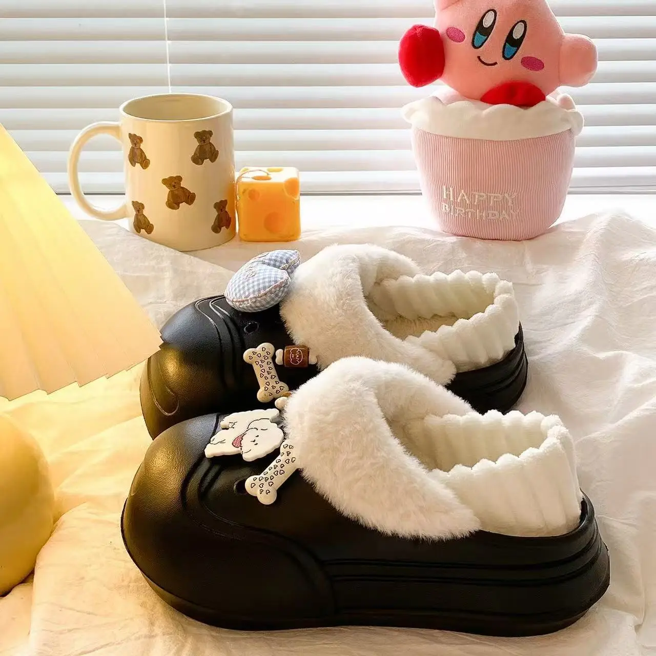 Cute Cat Toe Cotton Heel Shoes for Women Grey