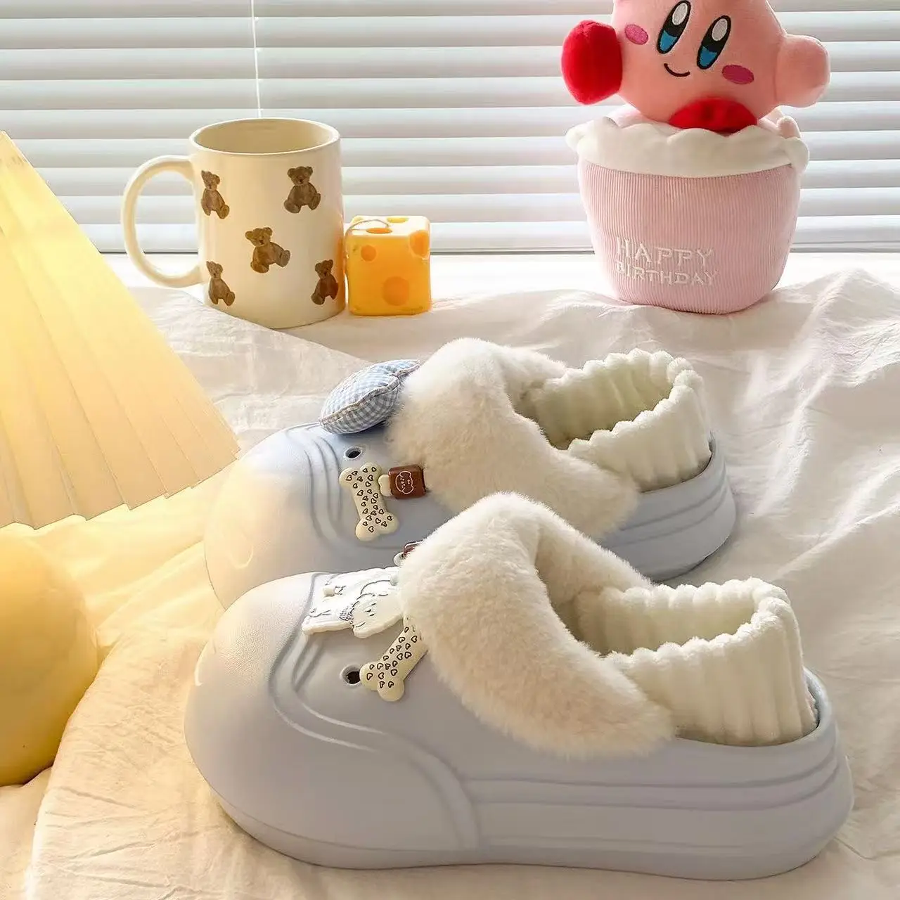 Cute Cat Toe Cotton Heel Shoes for Women Grey