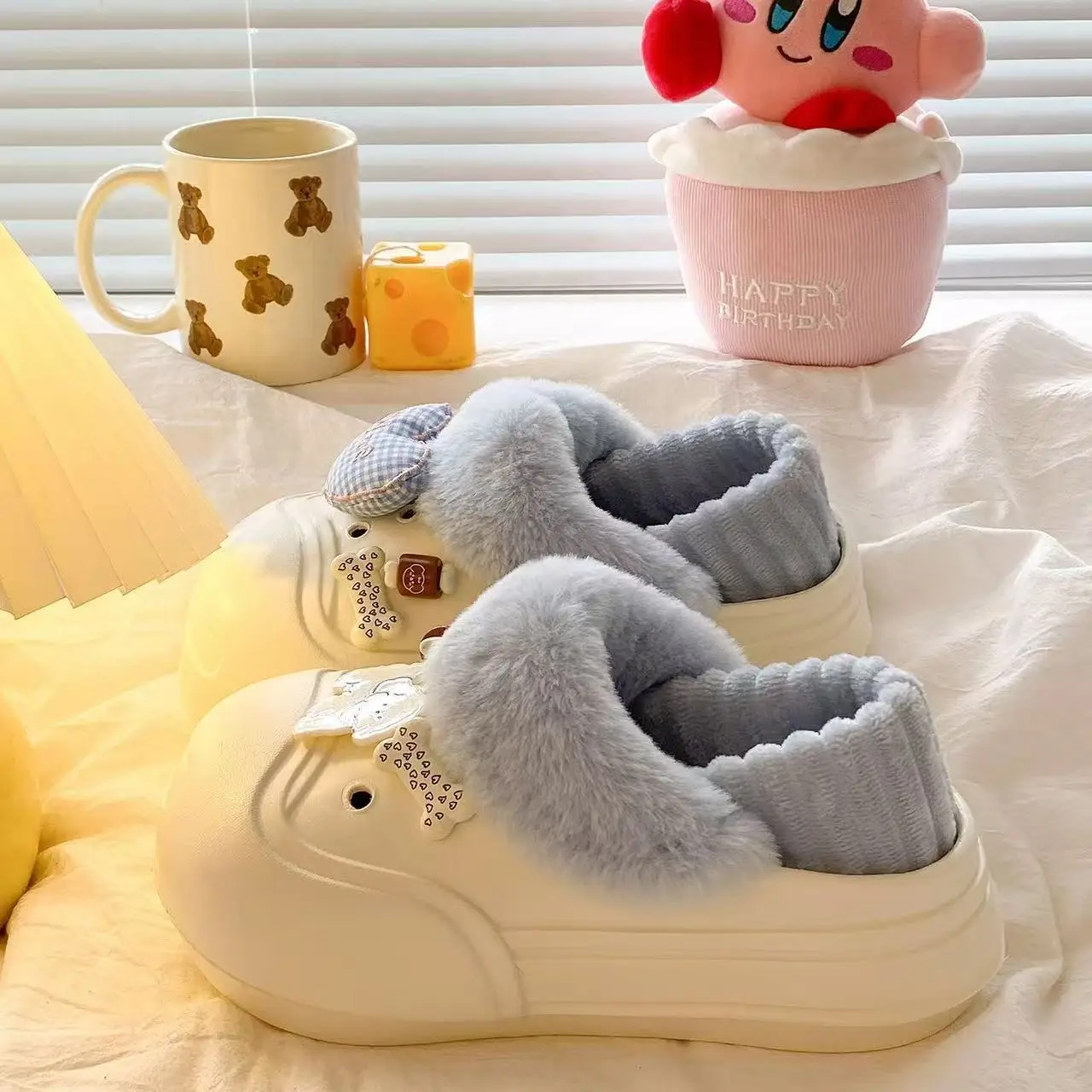 Cute Cat Toe Cotton Heel Shoes for Women Grey
