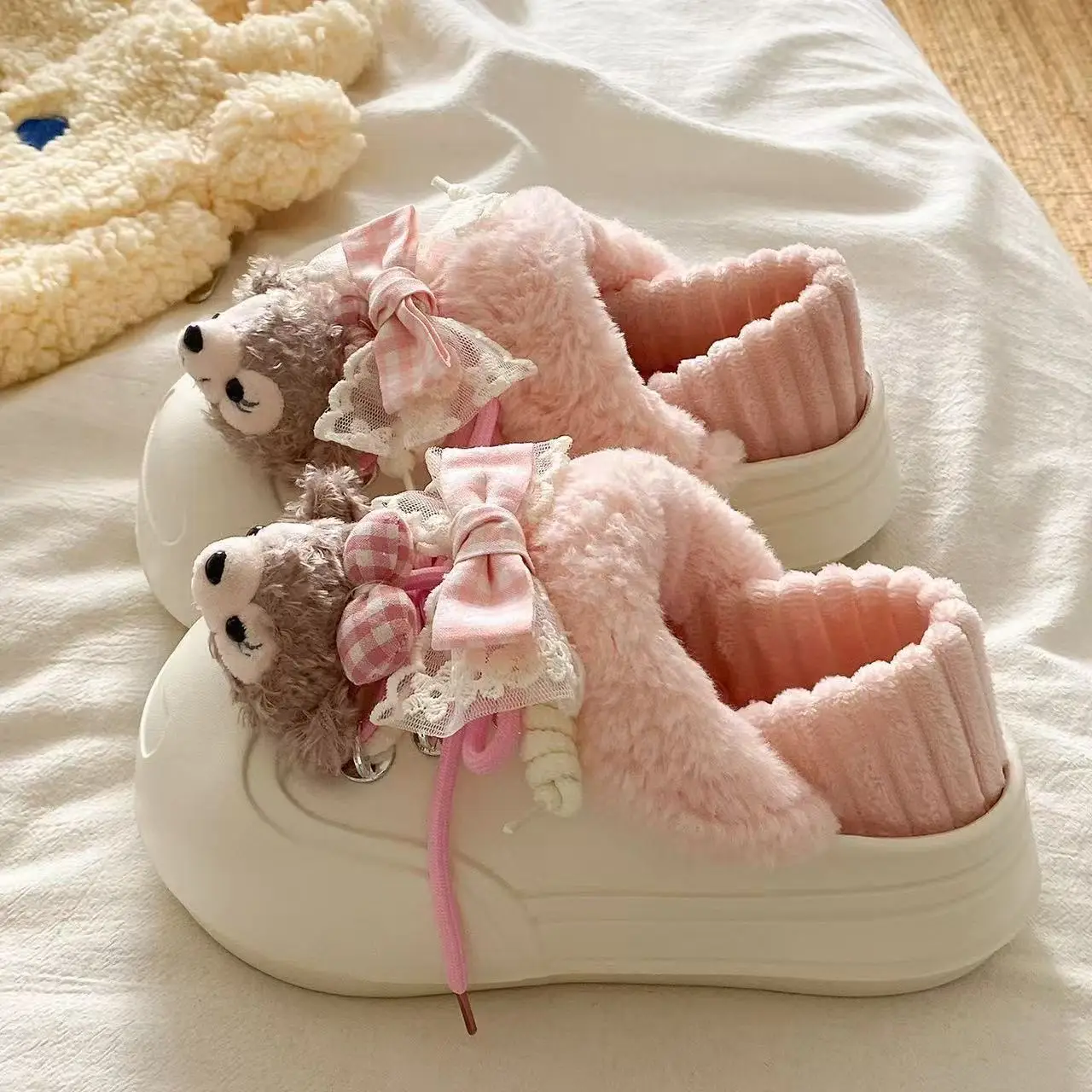 Cute Cat Toe Cotton Heel Shoes for Women Grey