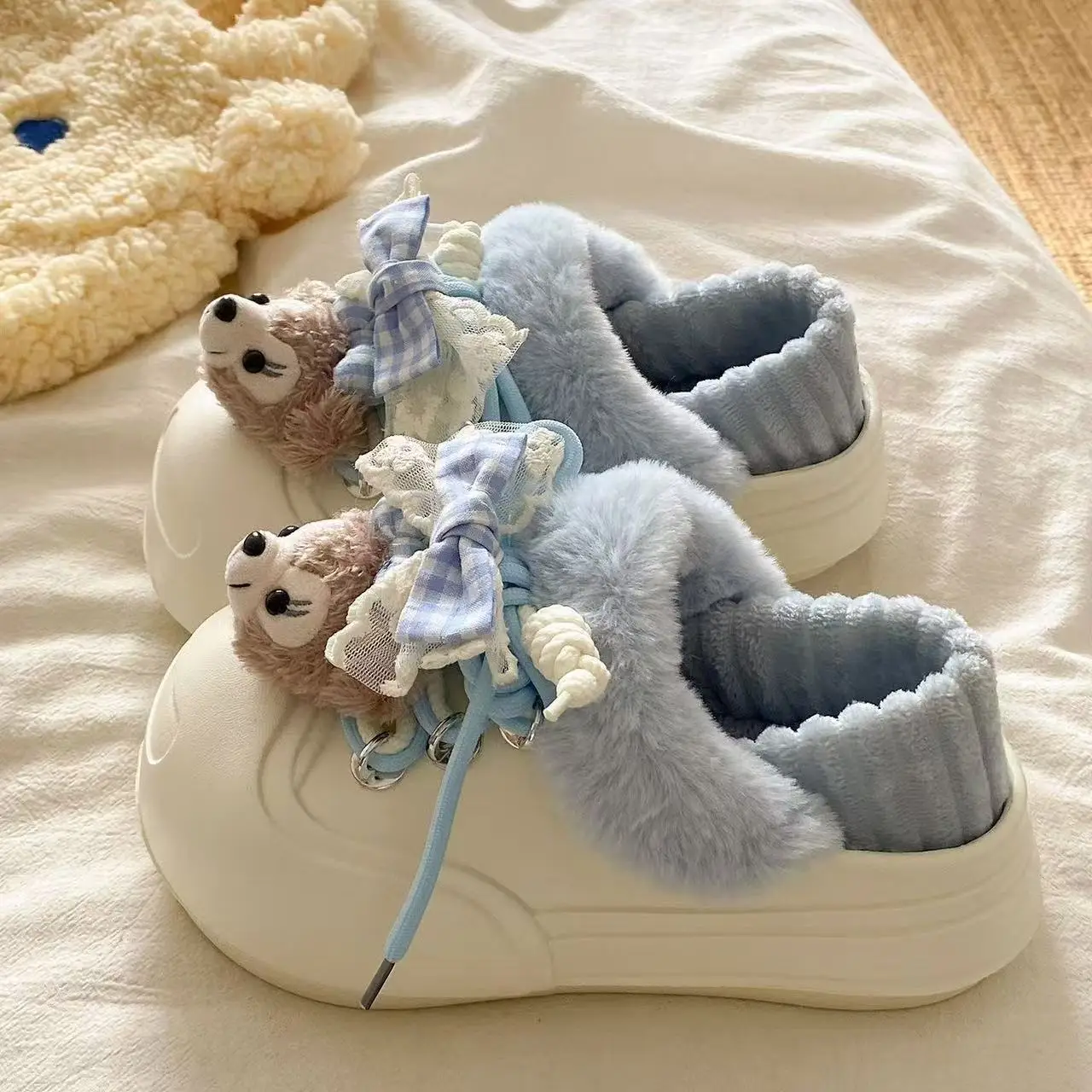 Cute Cat Toe Cotton Heel Shoes for Women Grey