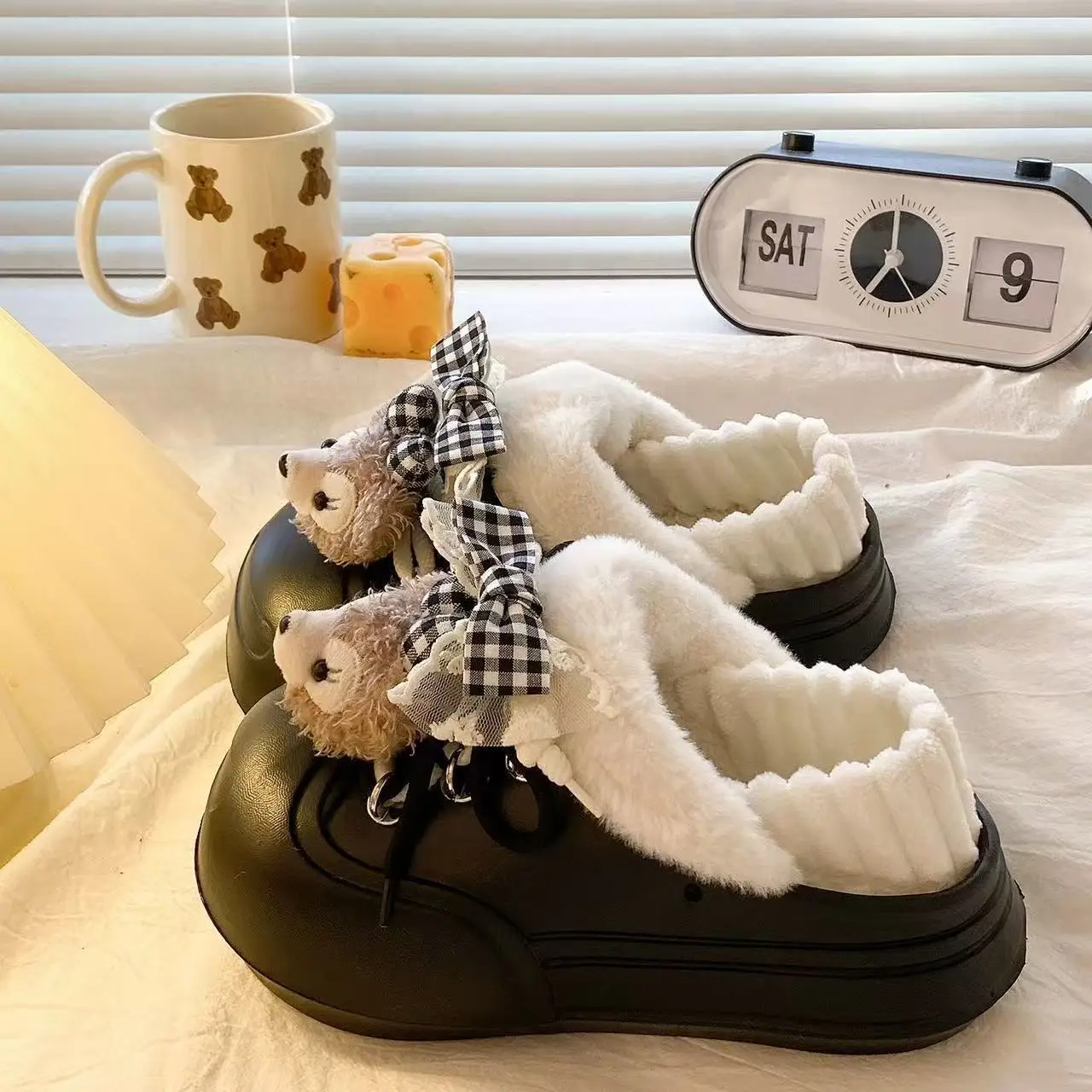 Cute Cat Toe Cotton Heel Shoes for Women Grey