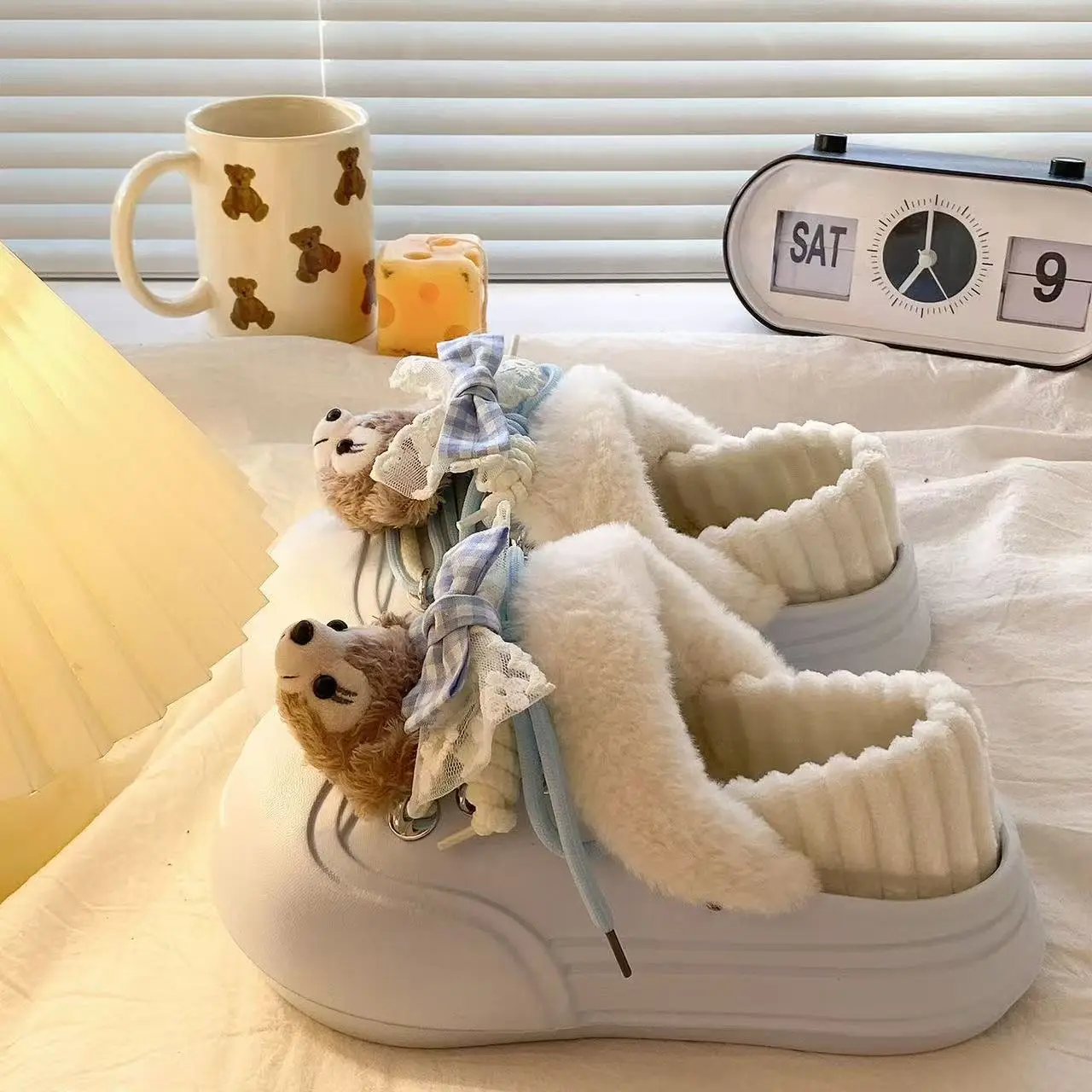 Cute Cat Toe Cotton Heel Shoes for Women Grey